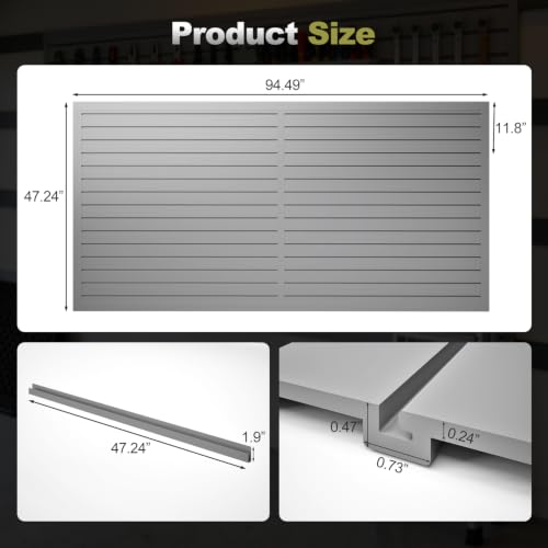 Hohuqeri Slatwall Panel Garage Wall Organizer, Grey, 8'H x 4'W - size: 8×4ft
