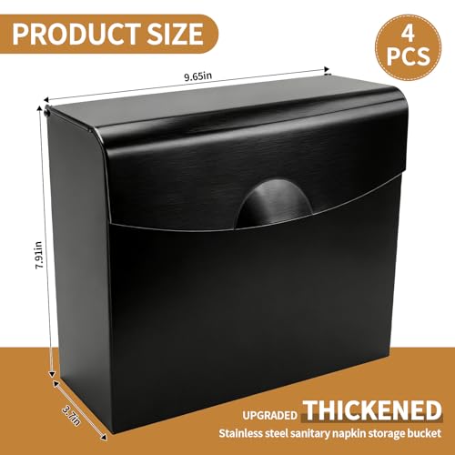 Sanitary Napkin Disposal Receptacle Stainless Steel Sanitary Napkin Receptacle Tampon Disposal Bin Wall Mounted Waste Tampon Holder (4, Black) - color: Black