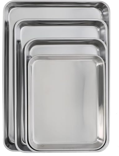 Takagi Stainless Steel Square Tray, Set of 4, Bulk Purchase, Cooking, Frying, Silver, Stackable Rectangular, Cooking Bat, Tray