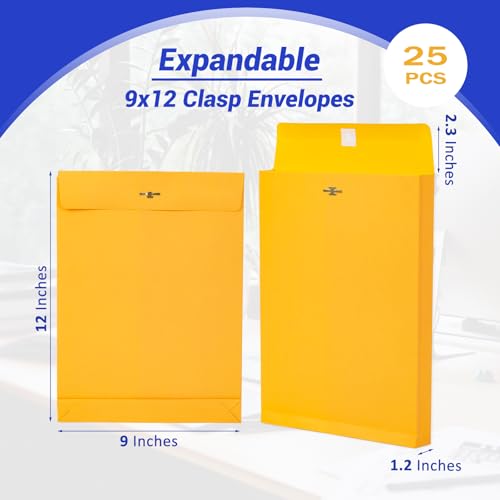 Goefun 9x12 Manilla Envelopes with Clasp, 180 GSM Heavyweight (Pack of 2) - color: Yellow-25 pack, size: 9x12 (Pack of 2)