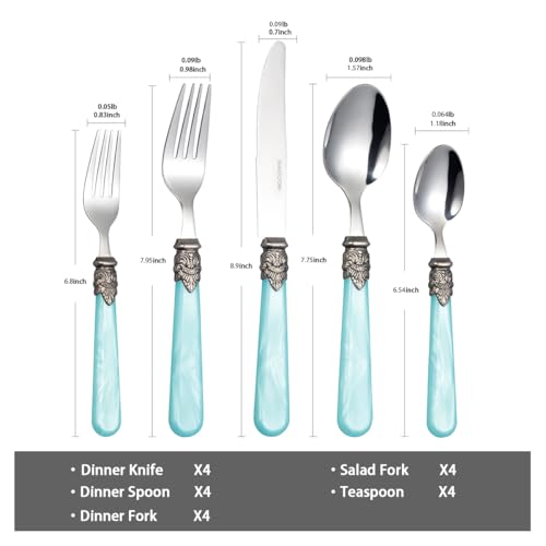 20 Pieces 18/10 Stainless Steel Elegant Silverware Set for 4,Vintage Flatware Set,Dishwasher Safe (20, Blue) - color: Blue