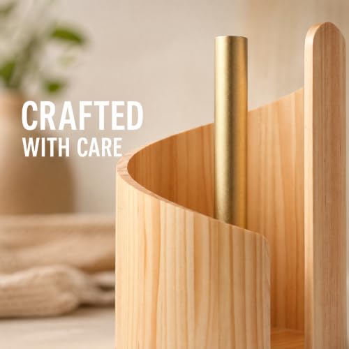 Paper Towel Holder Countertop with Wood Round Base and Iron Holder,Holds Mega Roll,Holder Stand for Kitchen Roll Organize,Wooden Paper Towel Holder for Kitchen Dining Table Home Decor - color: Natural Wood