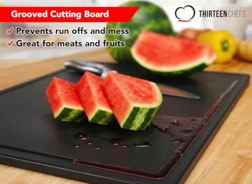 Thirteen Chefs 18x12 Black Cutting Board with Groove, 1/2" Thick Plastic - color: Black, size: 18"L x 12"W