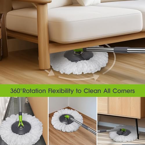 Masthome 36" Commercial Mop with 3 Microfiber Pads & Pedal Spin Mop and Bucket with Wringer Set and 3 Mop Pads - Home & Office Suitable