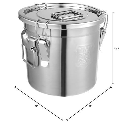 304 Stainless Steel Airtight Canister for Kitchen, 3.2Gal/405oz Flour Container with Lids and Sturdy Locking Clamp, Metal Bucket Food Storage Containers for Rice Flour Coffee Bean Tea - size: 12L