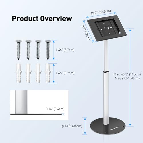 AboveTEK Anti Theft iPad Floor Stand, Robust Security Kiosk POS Tablet Stand, Height Adjustable Secure Holder Enclosure w/Lock and Key Mechanism for iPads/iPad Air/iPads Pro, Ideal for Retail Business - size: 9.7"/10.2"/10.5" iPad
