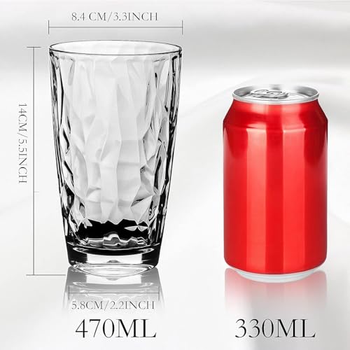 Topsky 16oz Plastic Tumblers Drinking Glasses Set of 4, Clear Acrylic Drinking Cups Wine Glasses Beverage Cups for Daily Use, Poolside, Outdoor&Indoor - Stackable, Dishwasher Safe, Easy to Clean - color: Clear 16oz