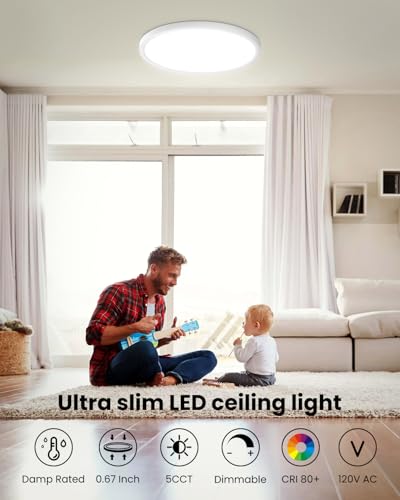 7 Inch Flush Mount LED Ceiling Light - Dimmable Ultra Slim 0.67in Round Flat Ceiling Lamps, 2700K/3000K/4000K/5000K/6000K Selectable LED Lights for Bathroom, Basement, 7 Inch 4Pack White - color: White-4 Pack, size: 7 Inch