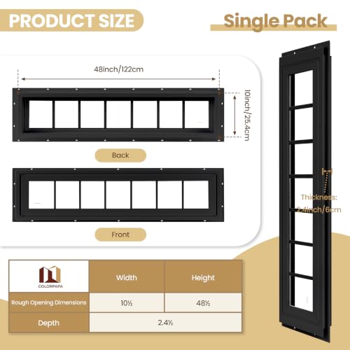 10" x 48" Vinyl Transom Window, Black - color: Black, size: 10" x 48"