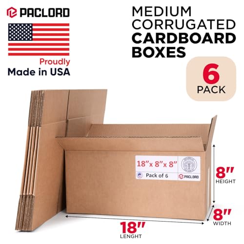 Long Cardboard Boxes 18"L x 8"W x 8"H (Pack of 6) - USA-Made Packing Boxes for Moving, Shipping, or Storage - USPS, UPS, FedEx Approved - Professional Packing Supplies for Moving - color: Pack of 6, size: Long 18x8x8"