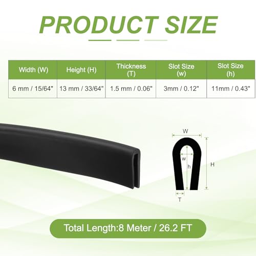 PATIKIL Rubber Edge Trim 26.2ft x 6mm x 13mm Fit for 3mm Edge Black - size: Fit for 3" x 26.2ft x 6mm x 13mm