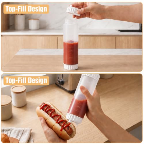 Grevosea 2 Pcs 24oz Inverted Squeeze Bottles, Valve Condiment Dispenser - color: White, size: 24 Ounces