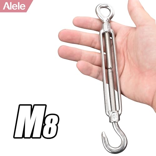 M8 Turnbuckle,5/16" Thread Stainless Steel Hook & Eye Alele Stainless Steel 304 Turnbuckle Heavy Duty Wire Rope Tension 4pcs (M8 Turnbuckle) - size: M8 Turnbuckle