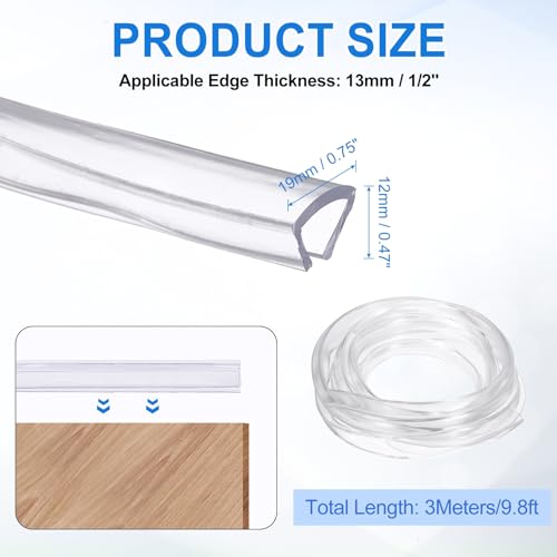 uxcell Clear Edge Trim 9.8Ft Silicone U Channel Edges Guards Fits 1/2" - size: 9.8Ft x 3/4" x 15/32", Fits 1/2"