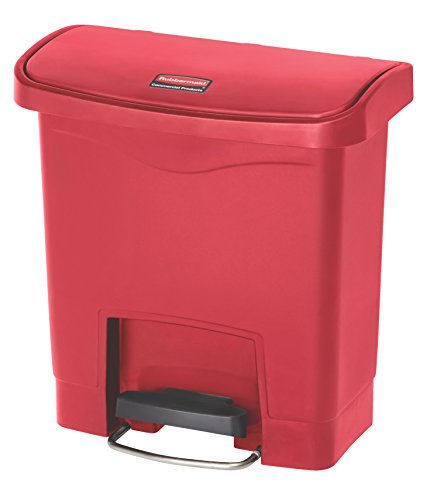 Rubbermaid Commercial Products Streamline Slim Step-On Plastic Trash Can, 4 Gallon, Red, Hands-Free Garbage Can for Medical Waste in Hospitals/Lab/Emergency/Patient Rooms - color: Red, size: 4 Gallon, style: Plastic Front Step Step-On