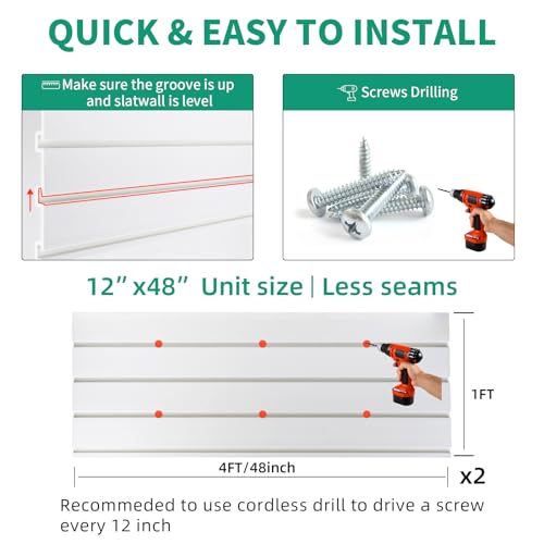 FRAYSCENT Slat Wall Paneling Garage Slat Wall Storage Systems Slatwall Panels Power Tool Organizer Wall Mount, PVC Garage Storage & Organization Products Slate Board (White, 4ft x 2ft) - color: White, size: 4x2ft