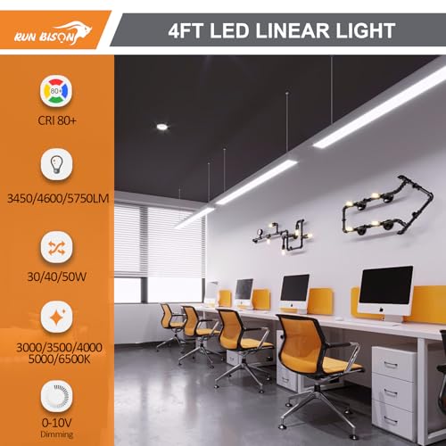 LED Linear Light 4FT, 30W/40W/50W Selectable Hanging Office Shop Light, Up to 5750LM,3000K-6500K Adjustable Architectural Linear Lighting Fixture, Dimmable Suspended Lighting - 1PK - color: White, size: 4FT-1PK