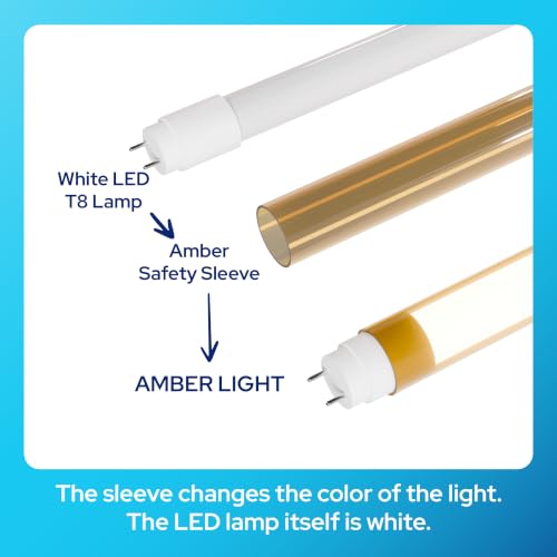 KASTLITE Amber LED T8 Bulb Combo Kit with Safety Sleeve, 4000K, 4-Pack - color: Amber