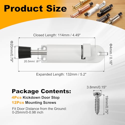 uxcell 4Pcs Kickdown Door Stop for Ground Gap 0-25mm White - color: White, size: for 0-25mm