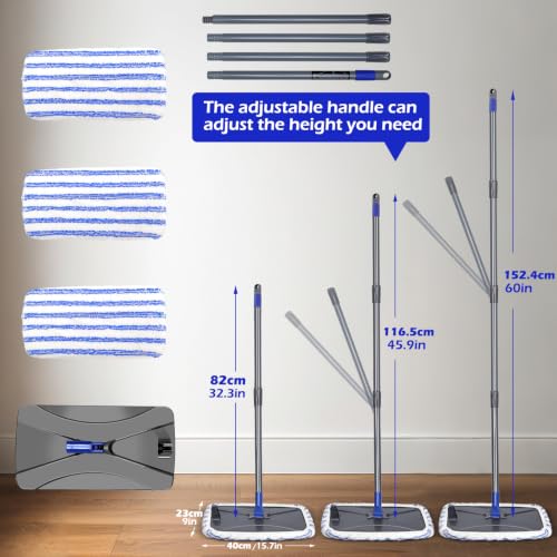 Masthome 16" Large Mops for Floor Cleaning,Upgraded 60" Extra Long Handle - color: Blue White