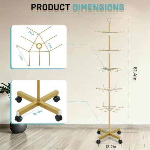 Flenpptly 5-Tier Spinning Display Stand, 360° Retail Display Racks, Gold - color: Gold