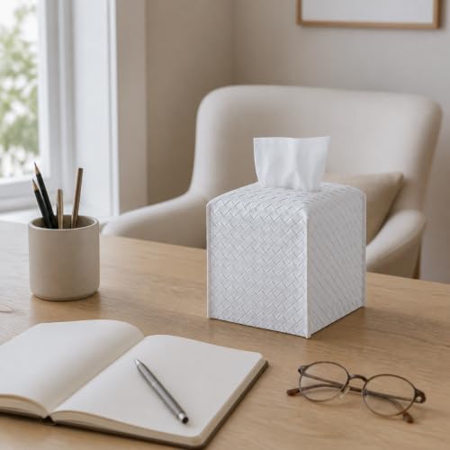 Tissue Box Cover Square Leather Facial Paper Holder, Misty Gray - color: Misty Gray, size: square