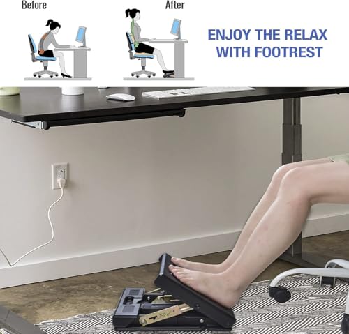 Under Desk Footrest, 4-Level Height Adjustable 12Modes Foldable Footrest - color: Gray