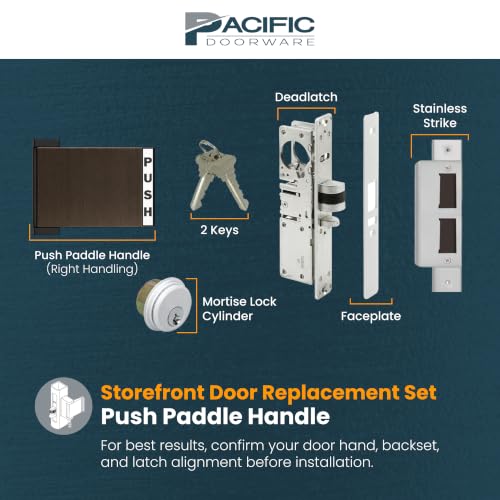 Adams Rite Style Storefront Push Paddle Set, Bronze, Right, 1-1/8" - color: Duronotic Bronze 1-1/8", style: Right Hand