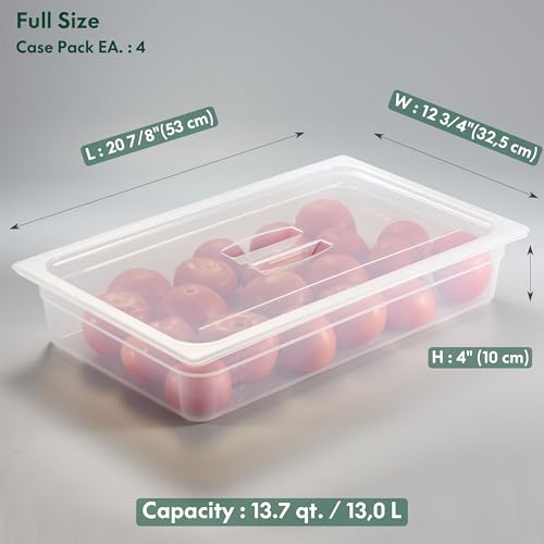 CURTA 4-Pack Full Size 4" Deep Food Pan with Handled Lid – NSF Listed Commercial-Grade Translucent Polypropylene, Stackable Freezer-Safe Storage for Restaurants, Catering & Buffets - color: Full Size, size: 4" Deep Pan (Handled Lid)