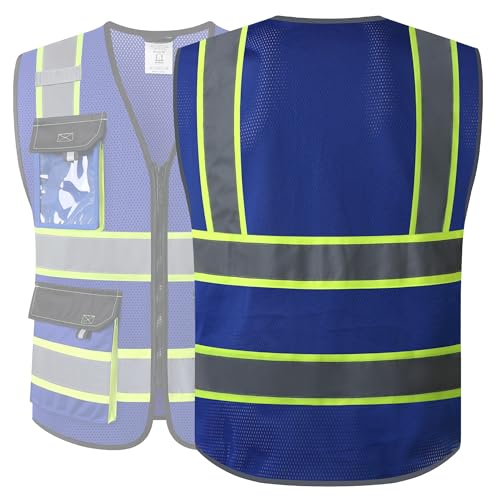 JKSafety Safety Vest for Men Women Hi Vis Reflective Vest JK220 Blue 4XL - color: Blue, size: 4X-Large