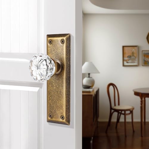 Single-Side Glass Dummy Door Knobs, Inactive Door Knobs for Closet, Antique Bifold Door Knobs Replacement, Crystal Dummy Door Handles, Vintage Brass, 2 Pack - color: Vintage Brass, size: Dummy(2 Pack)
