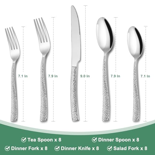 Hammered Silverware Set, 40-Piece Stainless Steel Wave Flatware Set for 8, Food-Grade Tableware Cutlery Set, Utensil Sets for Home Restaurant, Mirror Finish, Dishwasher Safe - style: Wave Hammered