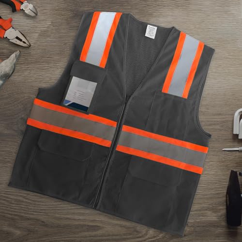 Hi Vis Safety Work Vest with Reflective Strip, Grey, 3XL - color: Grey, size: 3X-Large