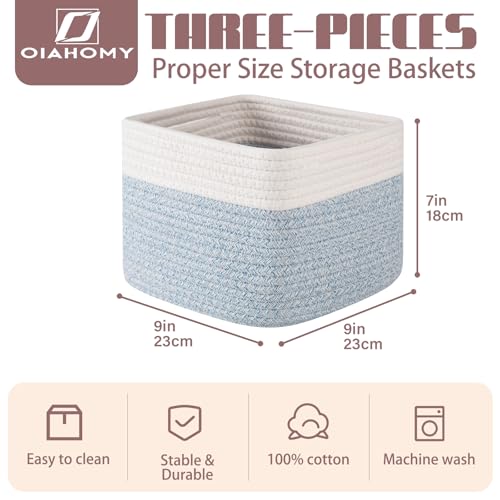 OIAHOMY 3 PACK Cube Storage Bins Storage Baskets Shelf Bins Blue&White - color: Blue&White