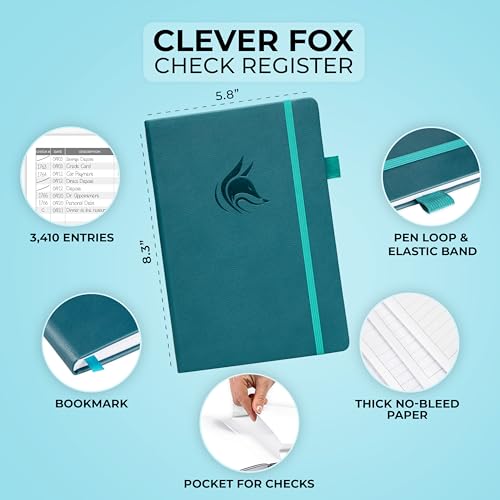 Clever Fox Check Register Book, Checkbook Ledger, 5.8x8.3 Dark Teal - color: Dark Teal, size: A5 (5.8'' x 8.3'')