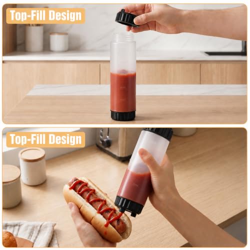 Grevosea 2 Pcs 24 oz Inverted Squeeze Bottles, Valve Condiment Dispenser - color: Black, size: 24 Ounces