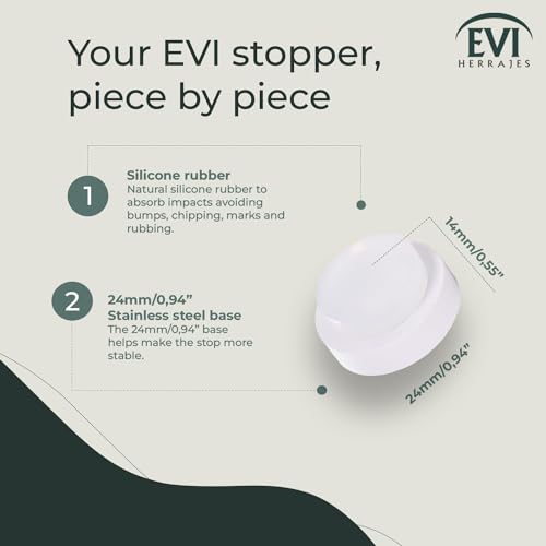 EVI Door Stop | White Stainless Steel Door Stop - Adhesive and Screw Fastering - Protective Rubber - Door Stop 0.94 x 0.55 Inches - color: White Lacquer - White Rubber