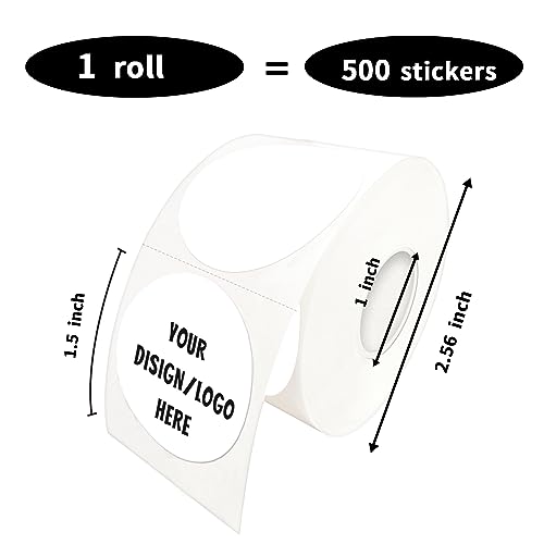 1.5 Inch White Round Thermal Sticker Labels, Self-Adhesive Circle Direct Thermal Labels, Multi-Purpose Roll Sticker Labels for DIY Logo Design with Perforation Line( 500 Labels,1 Roll) - color: White-500 Labels, size: 1.5 inch