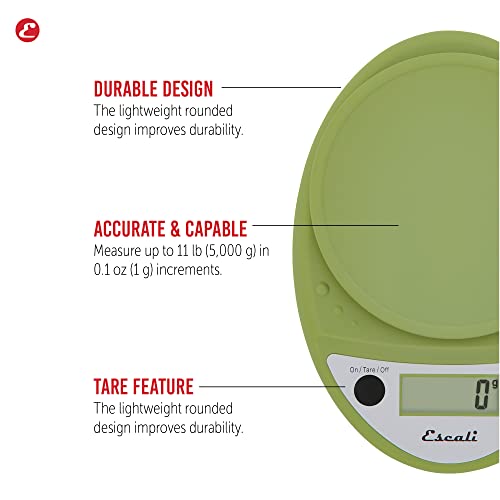Escali Primo Digital Food Scale Multi-Functional Kitchen Scale and Baking Scale for Precise Weight Measuring and Portion Control, 8.5 x 6 x 1.5 inches, Tarragon Green - color: Tarragon Green