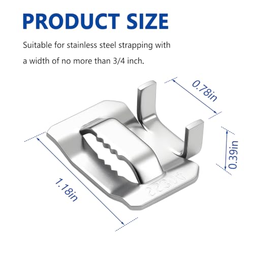 100 Pcs Ear-Lokt Buckle Clamp 1/2 Inch 304 Stainless Steel Banding Clips