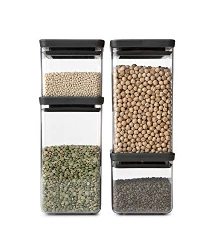 Brabantia Tasty+ 4pc Stackable Food Canisters Set (Dark Gray) 2x 0.7qt & 2x 1.7qt BPA-Free Space-Saving Jars with Silicone Seal Lids for Freshness - color: Dark Gray, size: Set of 4: 2x 0.7 qt & 2x 1.7 qt