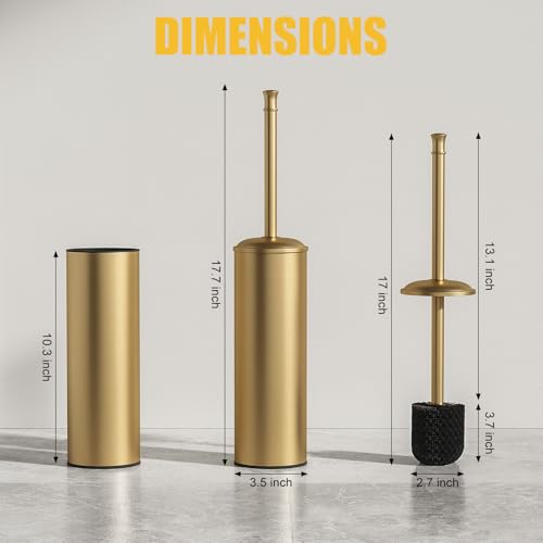 BESy Toilet Brush and Holder, Toilet Cleaner Bowl Set with Two Brush with Extra Long Handle, Durable Bristles Toilet Scrubber and Covered Holder, Drip-Proof Stainless Steel Brushed Gold - color: Brushed Gold