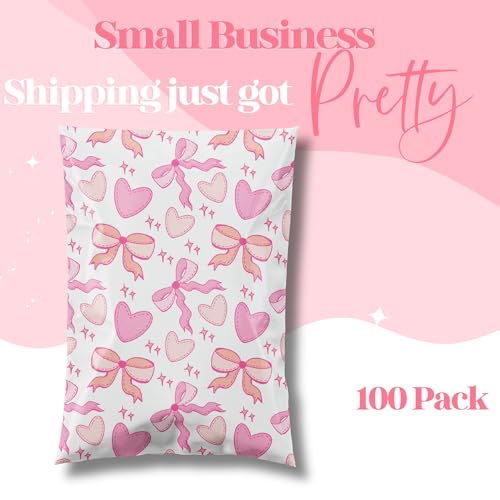 Pretty Package Store Poly Mailer 6x9, Coquette Bows Hearts, 100 Pack - color: Coquette, size: 6x9