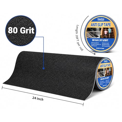 24 Inch x 20FT Wide Anti Slip Traction Tape, Extra Wide Black Abrasive Grip Tape for Outdoor Steps, Ramps, Walkways, Platforms, Garage Floors, Indoor Outdoor - color: Black, size: 24" x 20 FT