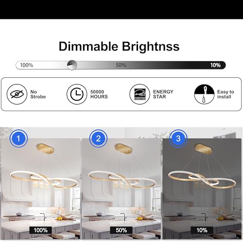 Modern LED Pendant Light,Gold, Dimmable Chandelier - color: Gold