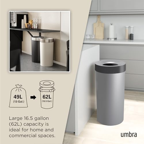 Umbra Vento Kitchen Trash Can, Open Top Bin, 16.5 Gallon, Grey/Nickel - color: Grey/Nickel