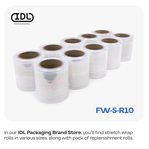 IDL Packaging 5" x 1000' Stretch Wrap Mini Rolls, 80 Ga (2-Pack) - USA-Made - size: 5" Rolls + Handle, style: 1000' Length, 80 Gauge