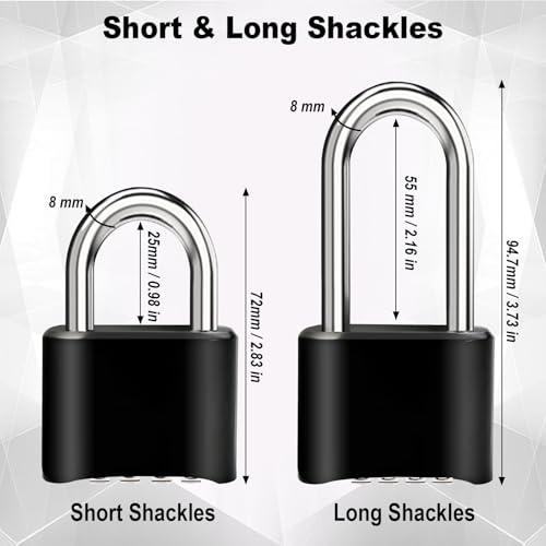 4pcs Combination Lock, 4-Digit Heavy Duty Combo Lock - color: 4pcs-Short-Black