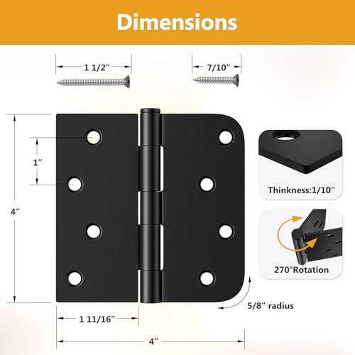 6 Pack Black Door Hinges 4 Inch, Exterior Door Hinges, Removable Pin - color: Matte Black, size: 6 Pack