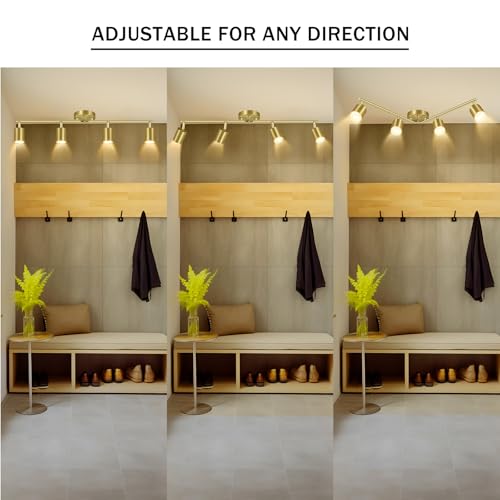 BoostArea Gold LED 4 Light Track Lighting Kit, 4 Way Ceiling Spot Lighting, Flexibly Rotatable Light Head for Kitchen, Living Room, Bedroom, Bulb Not Included - color: Gold